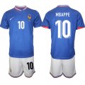 Cheap Men's France #10 Mbappe Blue 2024-25 Home Soccer Jersey Suit