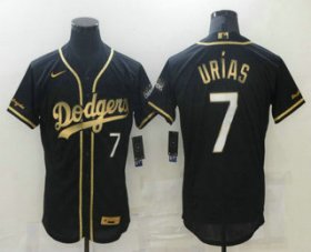 Wholesale Cheap Men\'s Los Angeles Dodgers #7 Julio Urias Black 2020 Champions Golden Edition Stitched Flex Base Nike Jersey