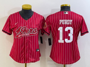Wholesale Cheap Women's San Francisco 49ers #13 Brock Purdy Red Pinstripe With Patch Cool Base Stitched Baseball Jersey