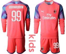 Wholesale Cheap AC Milan #99 Donnarumma Pink Goalkeeper Long Sleeves Kid Soccer Club Jersey