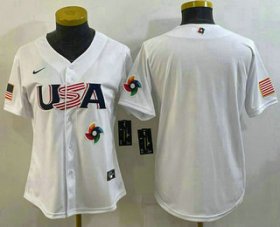 Cheap Women\'s USA Baseball Blank 2023 White World Baseball Classic Stitched Jersey
