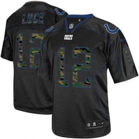 Wholesale Cheap Nike Colts #12 Andrew Luck Black Men\'s Stitched NFL Elite Camo Fashion Jersey