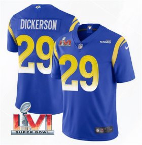 Wholesale Cheap Men\'s Los Angeles Rams #29 Eric Dickerson 2022 Royal Super Bowl LVI Vapor Limited Stitched Jersey