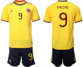 Cheap Men\'s Colombia #9 Falcao Yellow Home Soccer Jersey Suit
