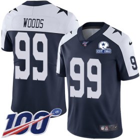 Wholesale Cheap Nike Cowboys #99 Antwaun Woods Navy Blue Thanksgiving Men\'s Stitched With Established In 1960 Patch NFL 100th Season Vapor Untouchable Limited Throwback Jersey