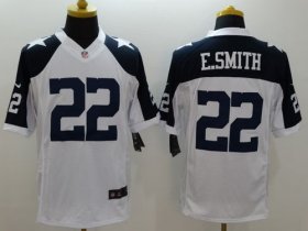 Wholesale Cheap Nike Cowboys #22 Emmitt Smith White Thanksgiving Throwback Men\'s Stitched NFL Limited Jersey