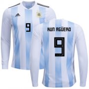 Wholesale Cheap Argentina #9 Kun Aguero Home Long Sleeves Soccer Country Jersey