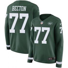 Wholesale Cheap Nike Jets #77 Mekhi Becton Green Team Color Women\'s Stitched NFL Limited Therma Long Sleeve Jersey