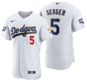 Wholesale Cheap Men's Los Angeles Dodgers #5 Corey Seager White Gold Championship Flex Base Sttiched MLB Jersey
