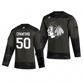 Wholesale Cheap Chicago Blackhawks #50 Corey Crawford Adidas 2019 Veterans Day Men\'s Authentic Practice NHL Jersey Camo