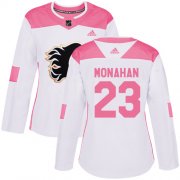 Wholesale Cheap Adidas Flames #23 Sean Monahan White/Pink Authentic Fashion Women's Stitched NHL Jersey