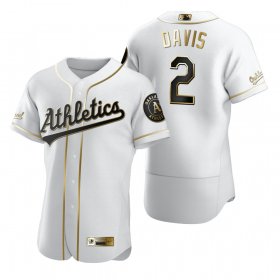 Wholesale Cheap Oakland Athletics #2 Khris Davis White Nike Men\'s Authentic Golden Edition MLB Jersey