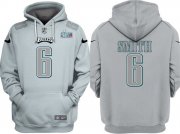 Cheap Men's Philadelphia Eagles #6 DeVonta Smith Gray Atmosphere Fashion Super Bowl LVII Patch Pullover Hoodie