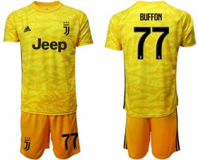 Wholesale Cheap Juventus #77 Buffon Yellow Goalkeeper Soccer Club Jersey