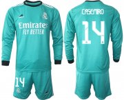 Wholesale Cheap Men 2021-2022 Club Atletico Madrid second away blue Long Sleeve 14 Soccer Jersey