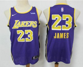 Wholesale Cheap Men\'s Los Angeles Lakers #23 LeBron James Purple NEW 2021 Nike Wish Swingman Stitched NBA Jersey