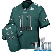 Wholesale Cheap Nike Eagles #11 Carson Wentz Midnight Green Team Color Super Bowl LII Youth Stitched NFL Elite Drift Fashion Jersey