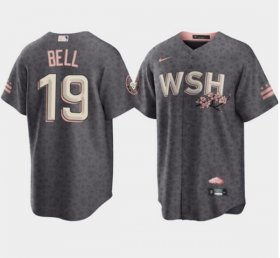Wholesale Cheap Men\'s Washington Nationals #19 Josh Bell 2022 Grey City Connect Cherry Blossom Cool Base Stitched Jersey