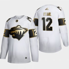 Wholesale Cheap Minnesota Wild #12 Eric Staal Men\'s Adidas White Golden Edition Limited Stitched NHL Jersey