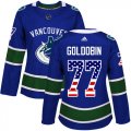 Wholesale Cheap Adidas Canucks #77 Nikolay Goldobin Blue Home Authentic USA Flag Women's Stitched NHL Jersey