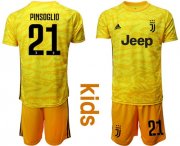 Wholesale Cheap Juventus #21 Pinsoglio Yellow Goalkeeper Kid Soccer Club Jersey