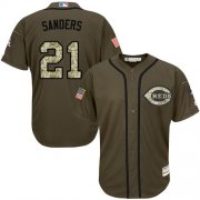 Wholesale Cheap Reds #21 Reggie Sanders Green Salute to Service Stitched MLB Jersey