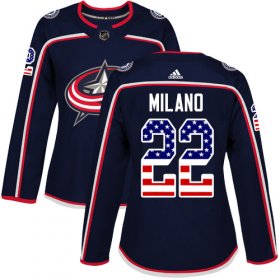 Wholesale Cheap Adidas Blue Jackets #22 Sonny Milano Navy Blue Home Authentic USA Flag Women\'s Stitched NHL Jersey