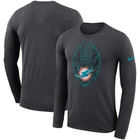 Wholesale Cheap Men\'s Miami Dolphins Nike Heathered Charcoal Fan Gear Icon Performance Long Sleeve T-Shirt