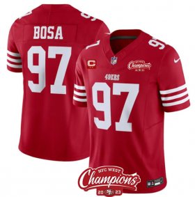 Cheap Men\'s San Francisco 49ers #97 Nick Bosa Red 2023 F.U.S.E. With 2-star C Ptach And NFC West Champions Patch Football Stitched Jersey