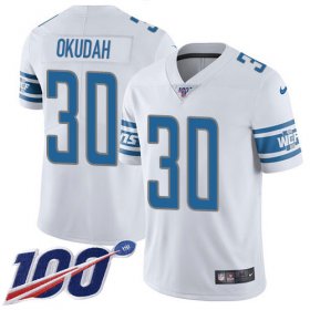 Wholesale Cheap Nike Lions #30 Jeff Okudah White Men\'s Stitched NFL 100th Season Vapor Untouchable Limited Jersey