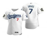Wholesale Cheap Men's Los Angeles Dodgers #7 Julio Urias White 2020 World Series Authentic Flex Nike Jersey