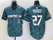 Wholesale Cheap Men's Los Angeles Angels #27 Mike Trout Teal 2023 All Star Cool Base Stitched Jersey1