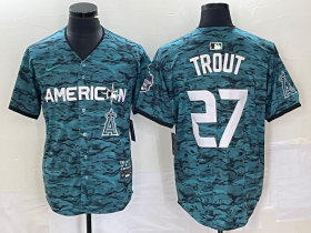 Wholesale Cheap Men\'s Los Angeles Angels #27 Mike Trout Teal 2023 All Star Cool Base Stitched Jersey1