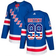 Wholesale Cheap Adidas Rangers #99 Wayne Gretzky Royal Blue Home Authentic USA Flag Stitched NHL Jersey