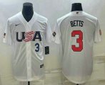 Cheap Men's USA Baseball #3 Mookie Betts Number 2023 White World Baseball Classic Replica Stitched Jerseys