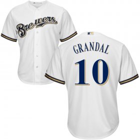 Wholesale Cheap Milwaukee Brewers #10 Yasmani Grandal White Cool Base Stitched MLB Jersey