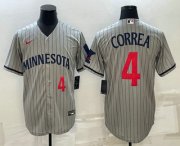 Cheap Men's Minnesota Twins #4 Carlos Correa Number 2023 Grey Home Team Cool Base Stitched Jersey