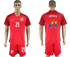 Wholesale Cheap USA #21 Arriola Red Rainbow Soccer Country Jersey