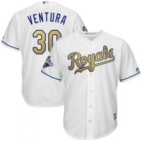 Wholesale Cheap Royals #30 Yordano Ventura White 2015 World Series Champions Gold Program Cool Base Stitched Youth MLB Jersey