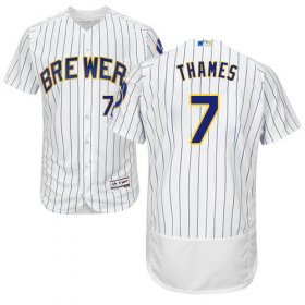 Wholesale Cheap Brewers #7 Eric Thames White Strip Flexbase Authentic Collection Stitched MLB Jersey