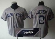 Wholesale Cheap Yankees #2 Derek Jeter Grey Autographed Stitched MLB Jersey