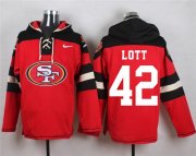 Wholesale Cheap Nike 49ers #42 Ronnie Lott Red Player Pullover NFL Hoodie