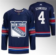 Cheap Men's New York Rangers #4 Braden Schneider Navy Stitched Jersey
