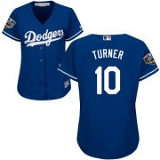 Wholesale Cheap Dodgers #10 Justin Turner Blue Alternate 2018 World Series Women's Stitched MLB Jersey