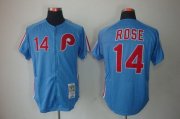 Wholesale Cheap Mitchell And Ness Phillies #14 Rose Blue Stitched Throwback MLB Jersey