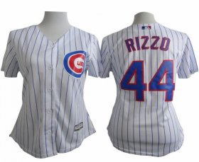 Wholesale Cheap Cubs #44 Anthony Rizzo White(Blue Strip) Women\'s Fashion Stitched MLB Jersey