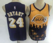 Wholesale Cheap Men's Los Angeles Lakers #24 Kobe Bryant Purple with Yellow Salute Nike Swingman Stitched NBA Jersey