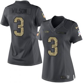 Wholesale Cheap Nike Seahawks #3 Russell Wilson Black Women\'s Stitched NFL Limited 2016 Salute to Service Jersey