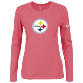 Wholesale Cheap Women\'s Nike Pittsburgh Steelers Of The City Long Sleeve Tri-Blend NFL T-Shirt Pink