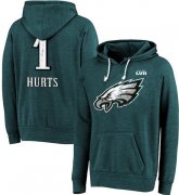 Cheap Men's Philadelphia Eagles #1 Jalen Hurts Midnight Green Super Bowl LVII Name & Number Pullover Hoodie